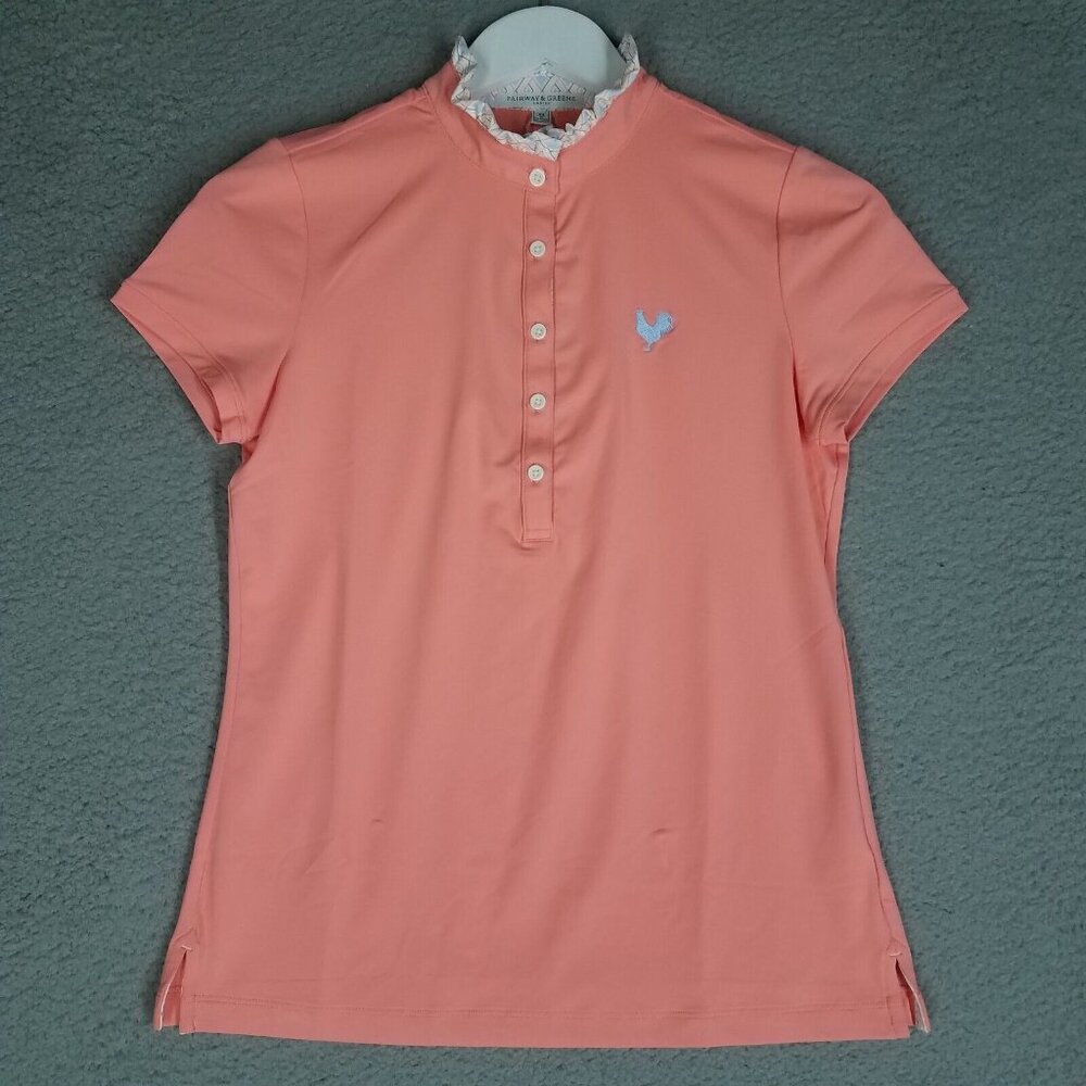 NEW Fairway & Greene Polo Shirt Women's XS Peach Golf Performance Ruffle Mock